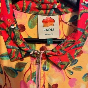 Farm Rio Tropical Botanical Print Zip Front Jumpsuit L